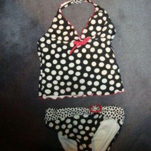 MISS ATTITUDE BLACK WHITE RED POLKA DOT TANKINI